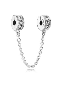 PANDORA logo silver safety chain with clear cubic zirconia and silicone/ 792057CZ-05