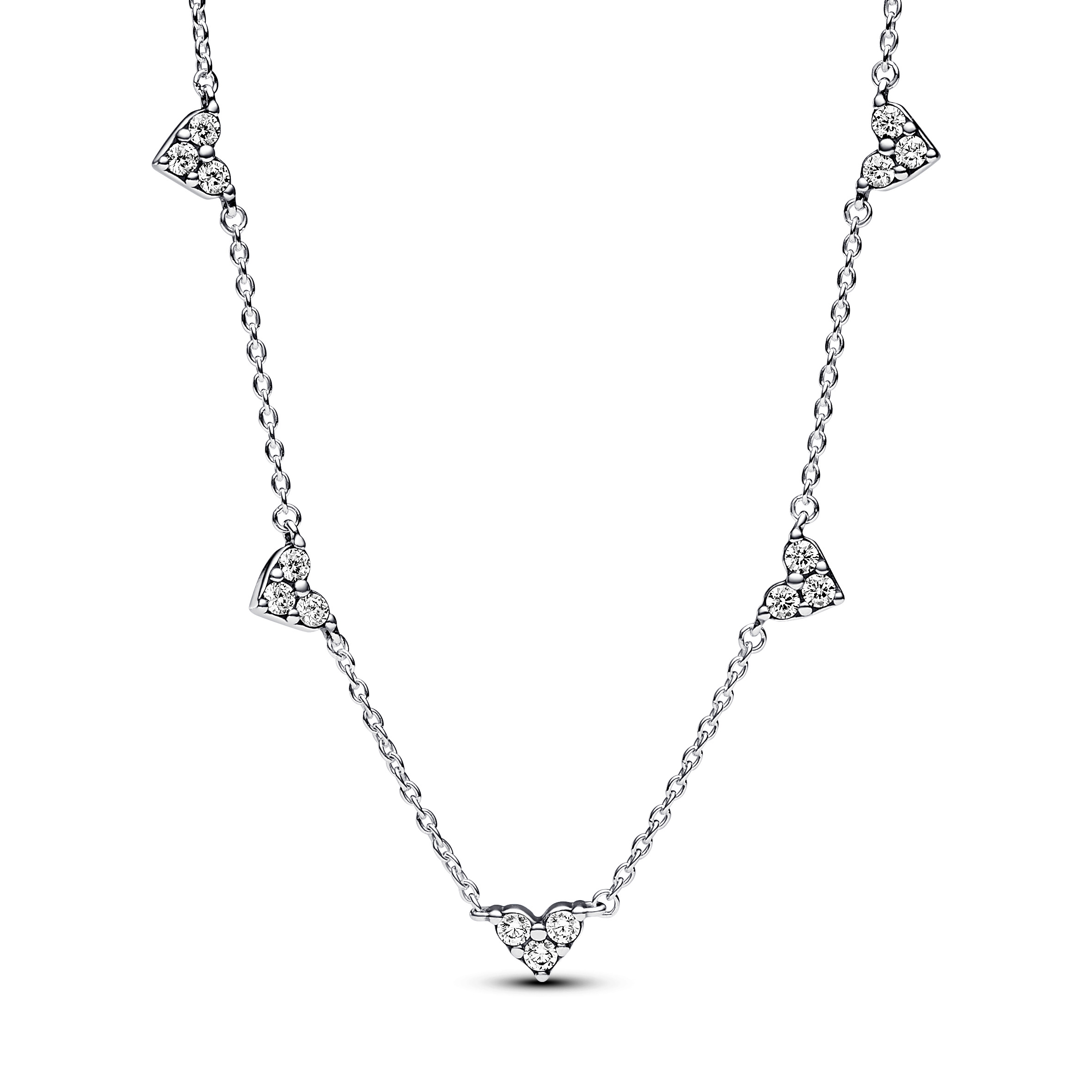 Hearts sterling silver collier with clear cubic zirconia