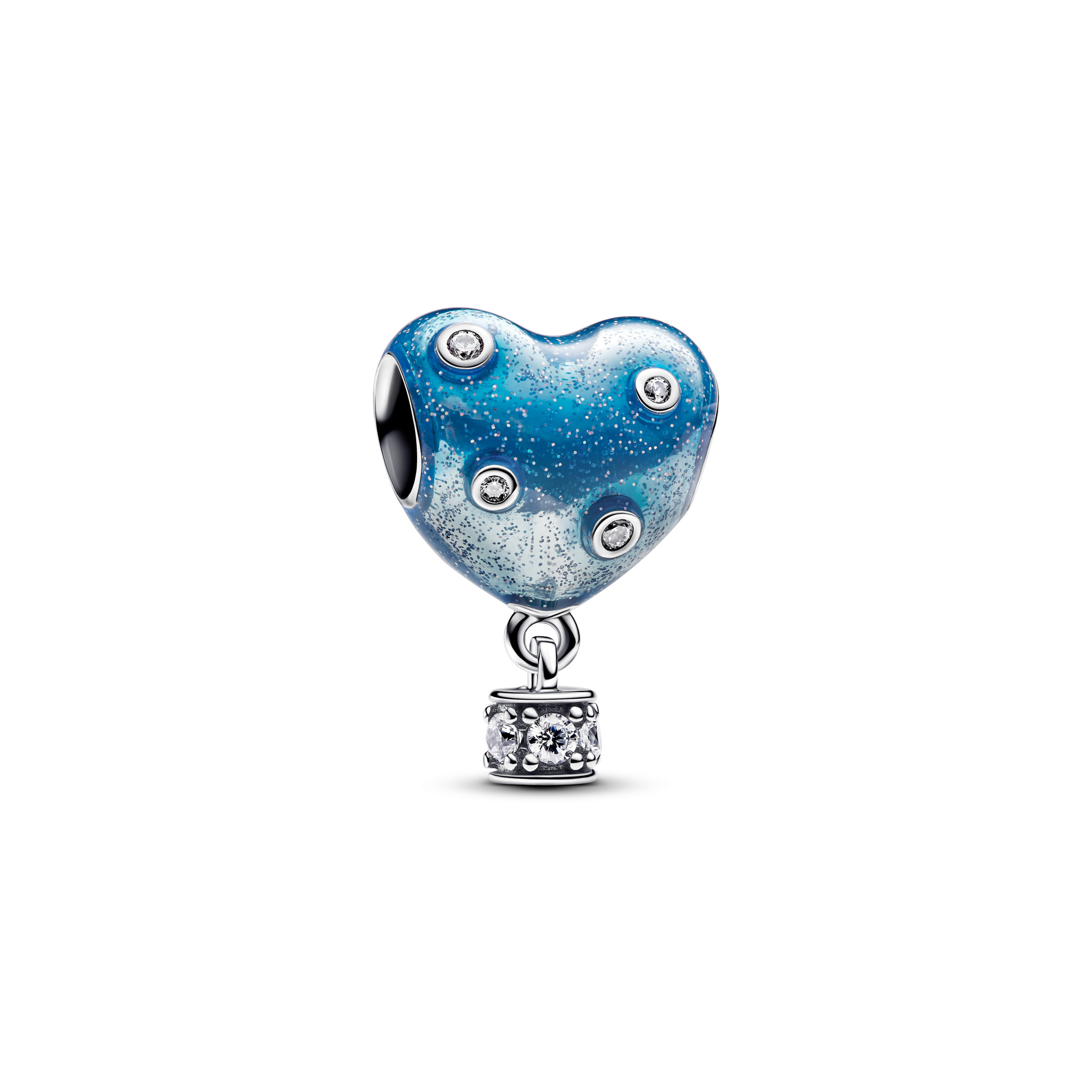 Heart hot air balloon sterling silver charm with c
