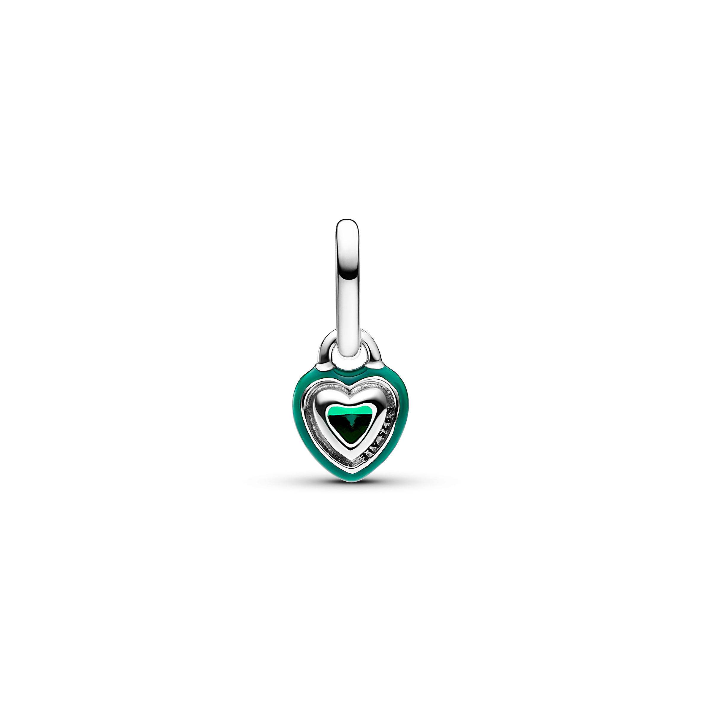 Heart sterling silver mini dangle with green crystal and green enamel/ 793042C03