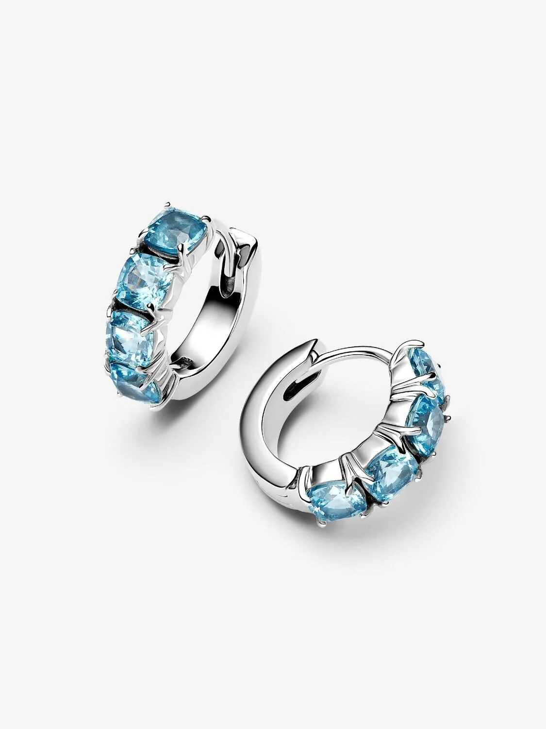 Sterling silver hoop earrings with aquamarine blue crystal/ 293851C01