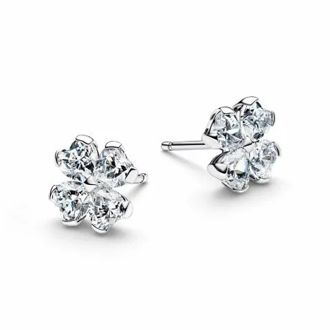Clover sterling silver stud earrings with clear cubic zirconia / 294500C01