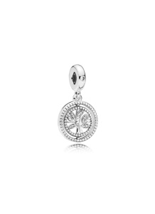 Spinning family tree silver dangle with clear cubic zirconia and white enamel/ 797786CZ