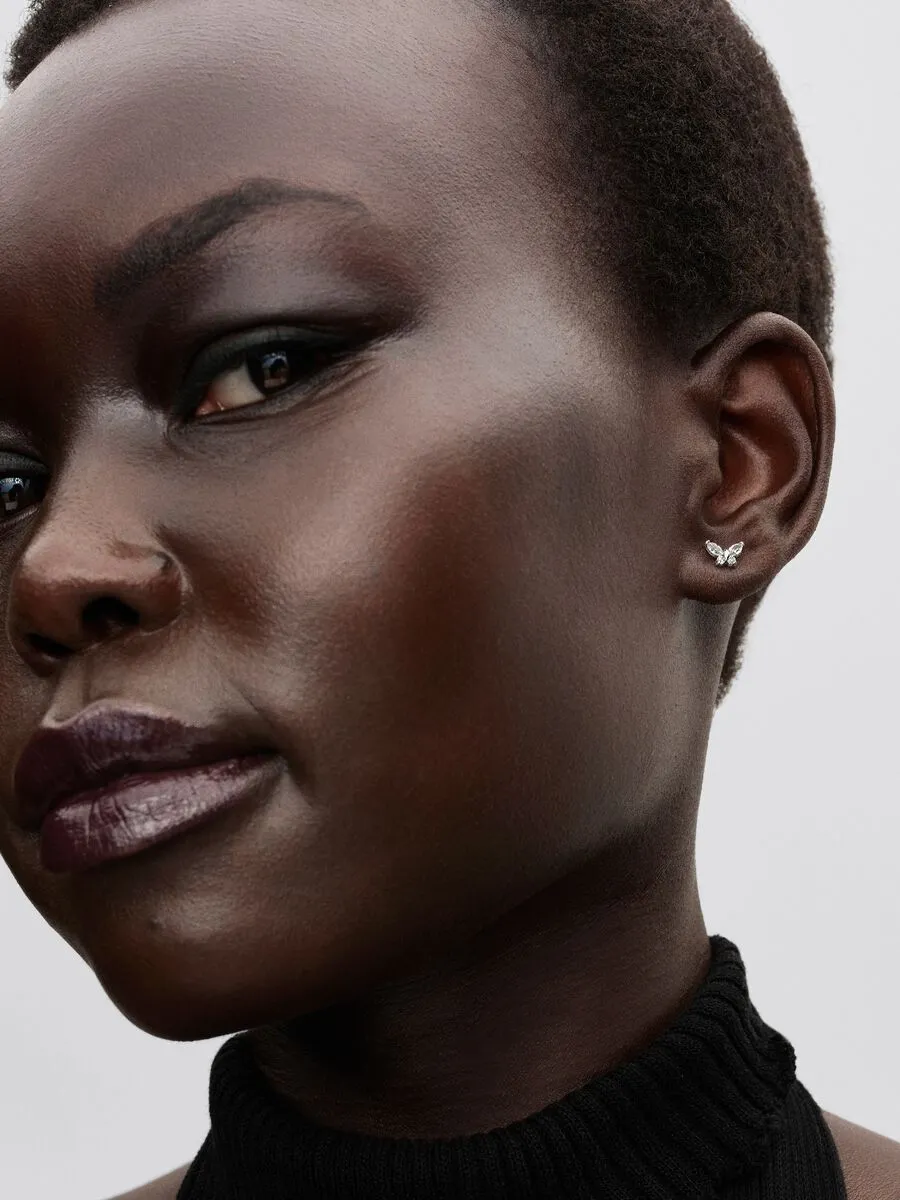 Butterfly sterling silver stud earrings with clear cubic zirconia/294263C01