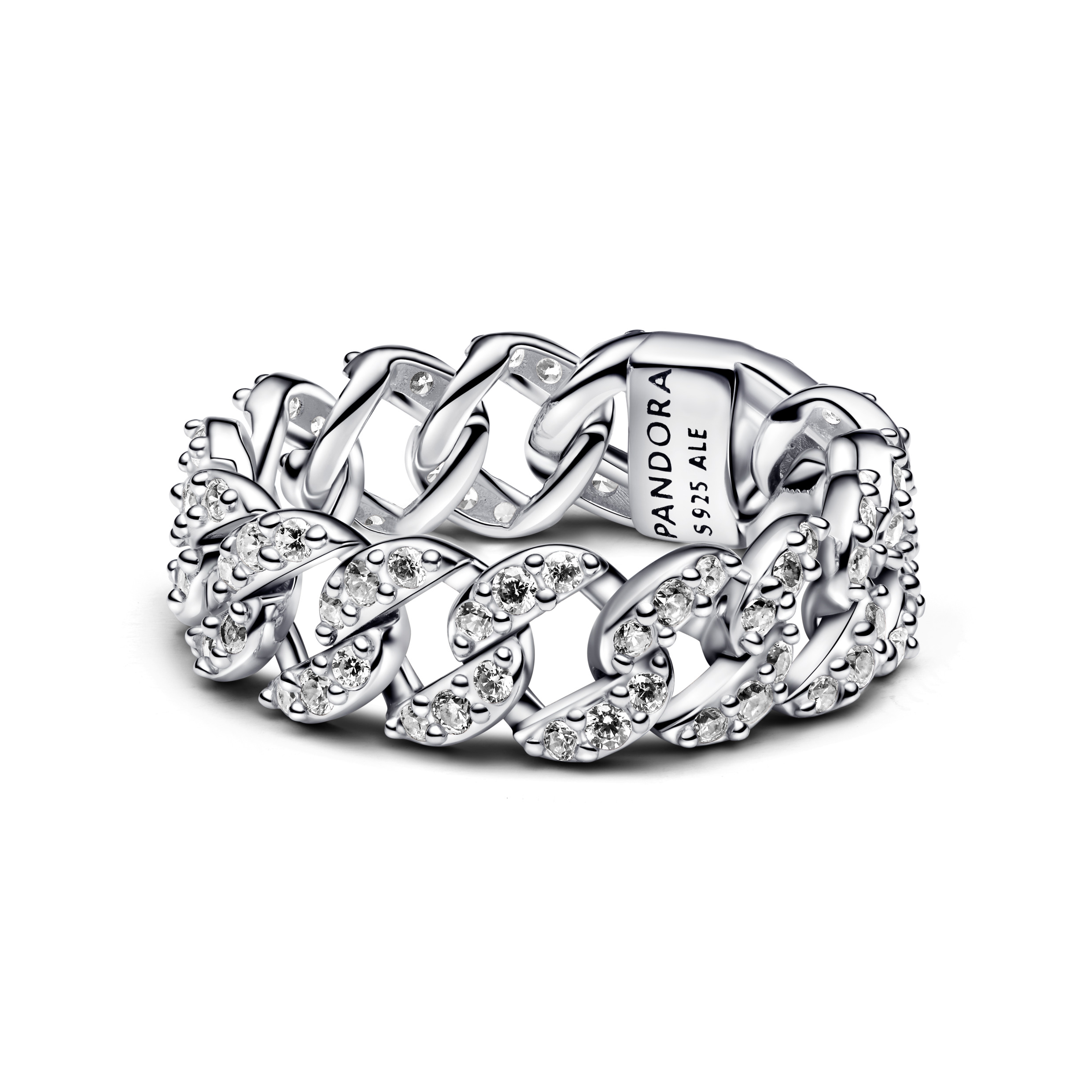 Cuban chain sterling silver ring with clear cubic 