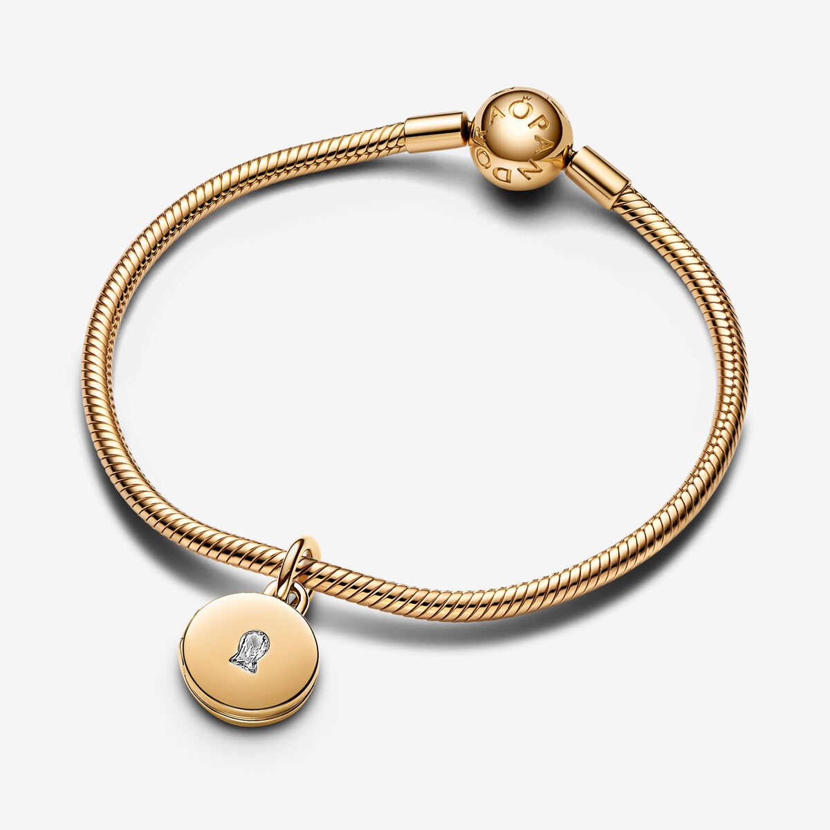 Key hole engravable locket 14k gold-plated dangle with clear cubic zirconia/ 763066C01