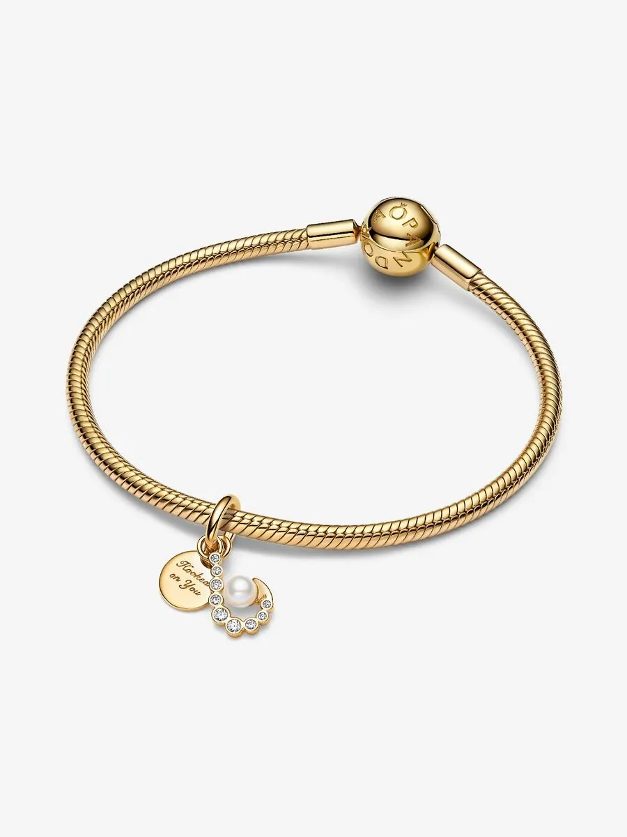 Hook 14k gold-plated double dangle with white lacquered artificial pearl and clear cubic zirconia/ 763891C01