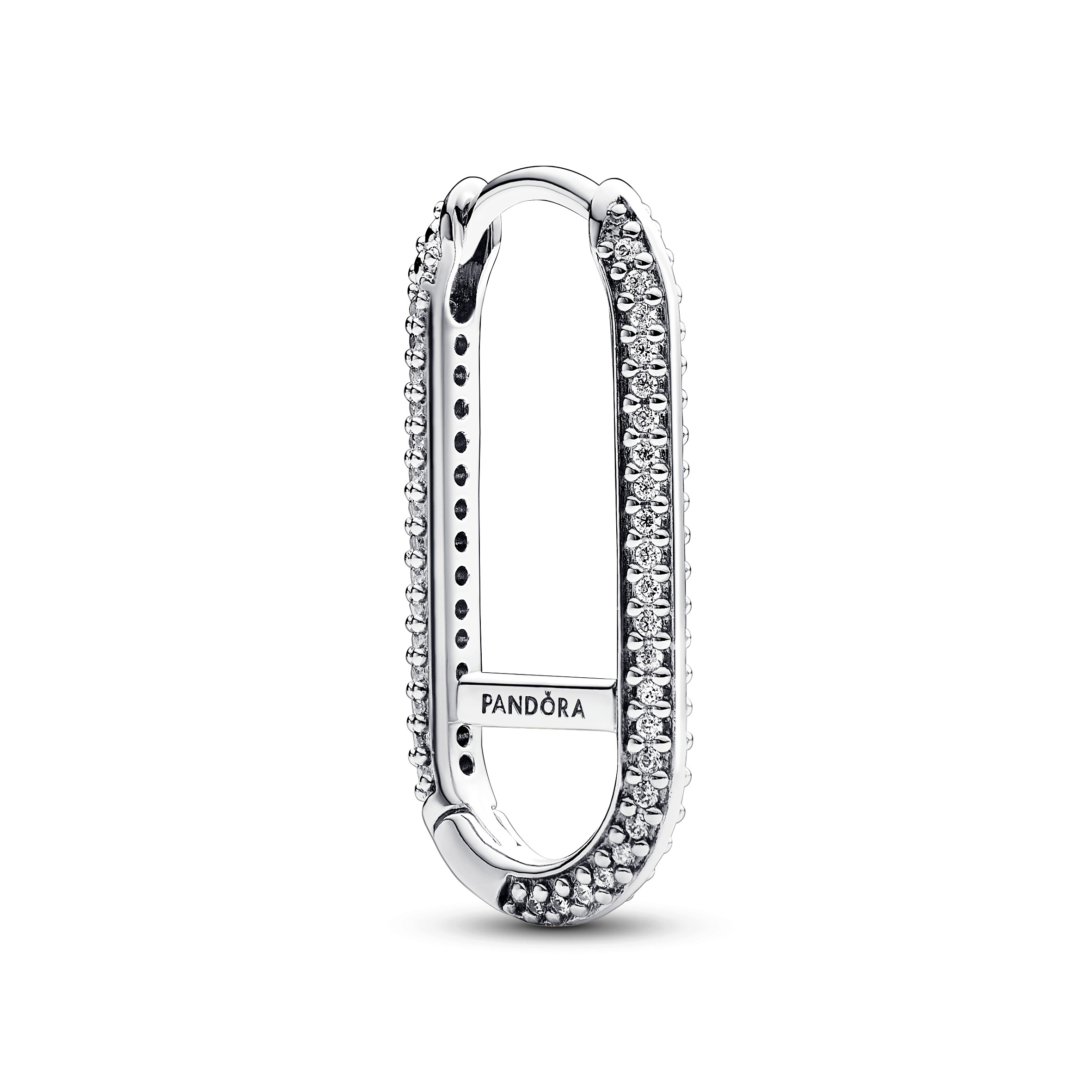Sterling silver elongated hoop link earring with c