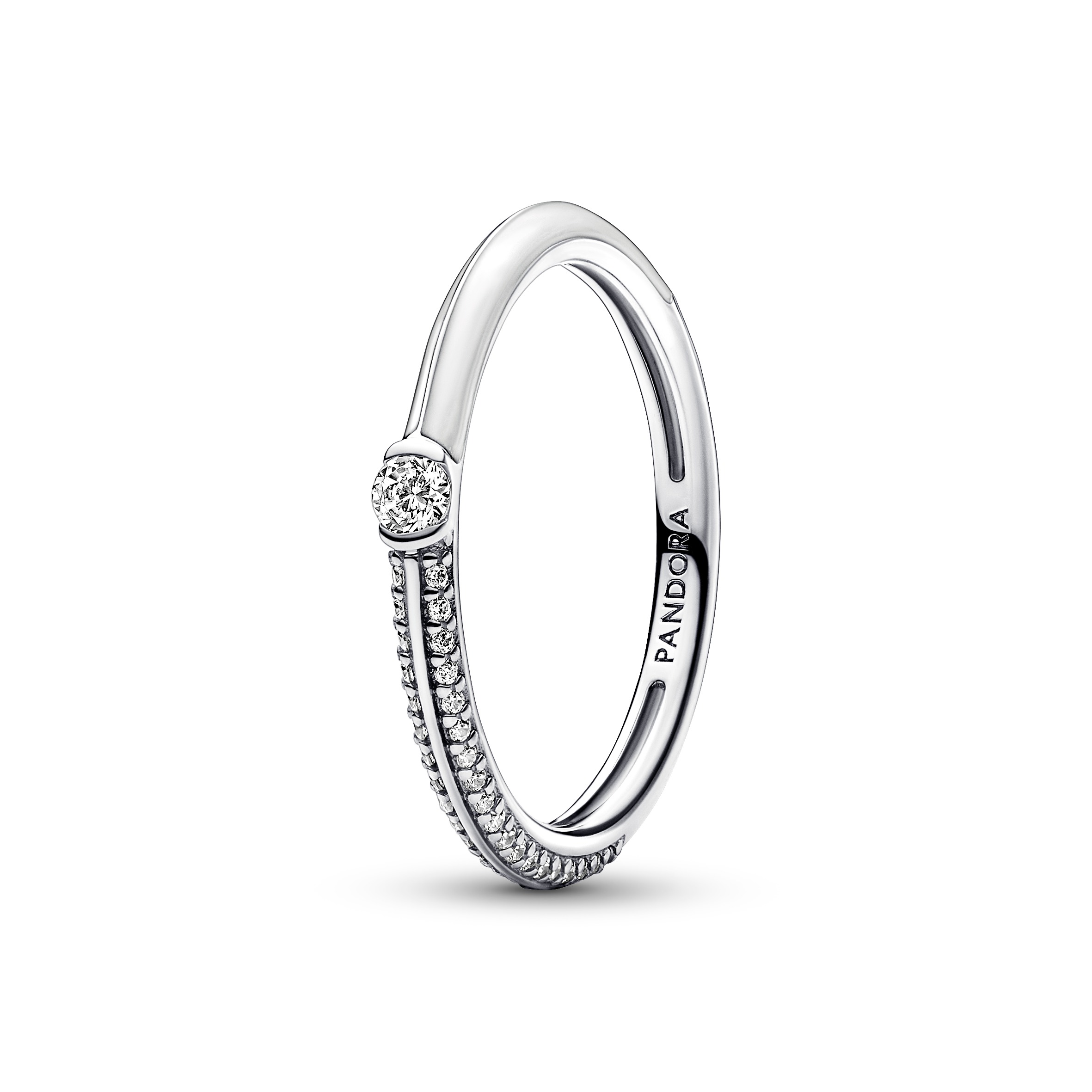 Sterling silver ring with white enamel and clear c