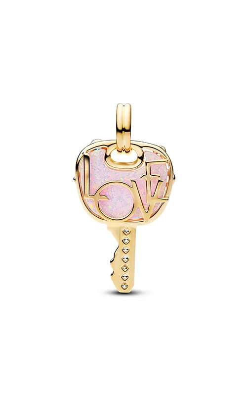 Love key 14k gold-plated dangle with clear cubic zirconia and lab-created pink opal/ 764349C01