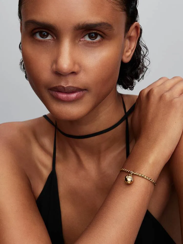 Openable mom ball 14k gold-plated dangle with clear cubic zirconia and black enamel / 764457C01