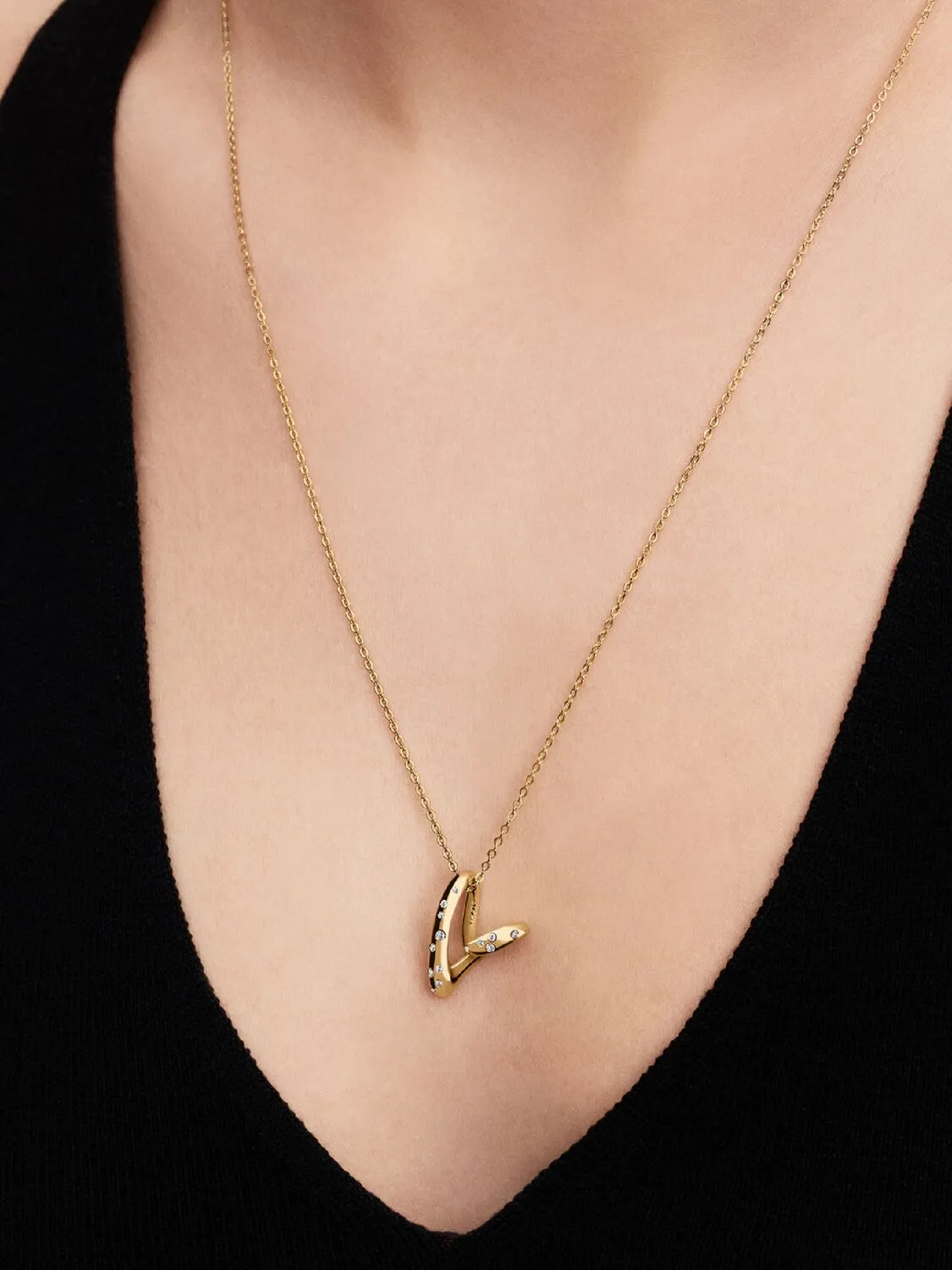 Heart 14k gold-plated pendant necklace with clear 
