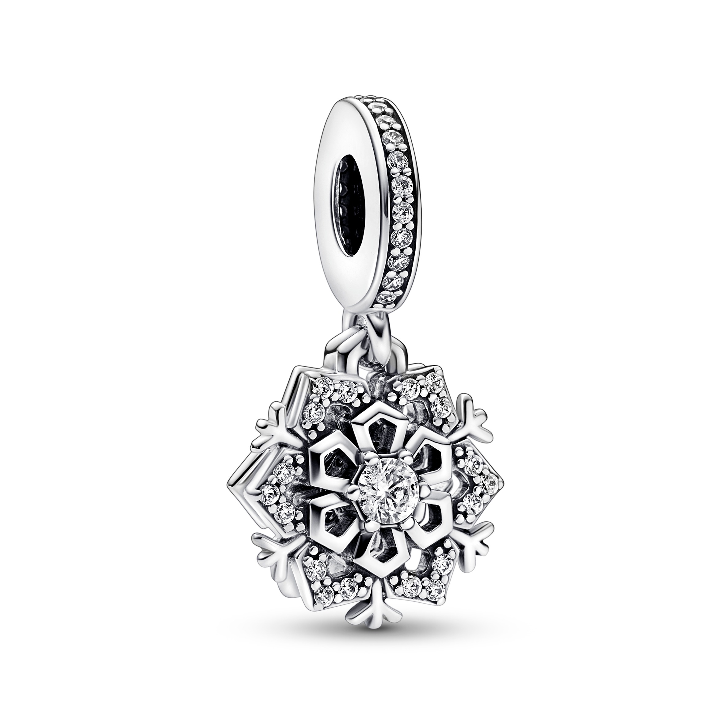 Snowflake sterling silver double dangle with clear cubic zirconia/ 792355C01