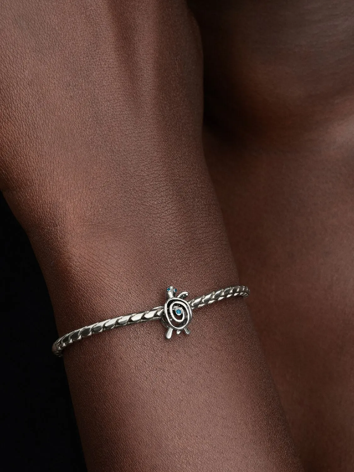 Openwork turtle sterling silver charm with turquoi