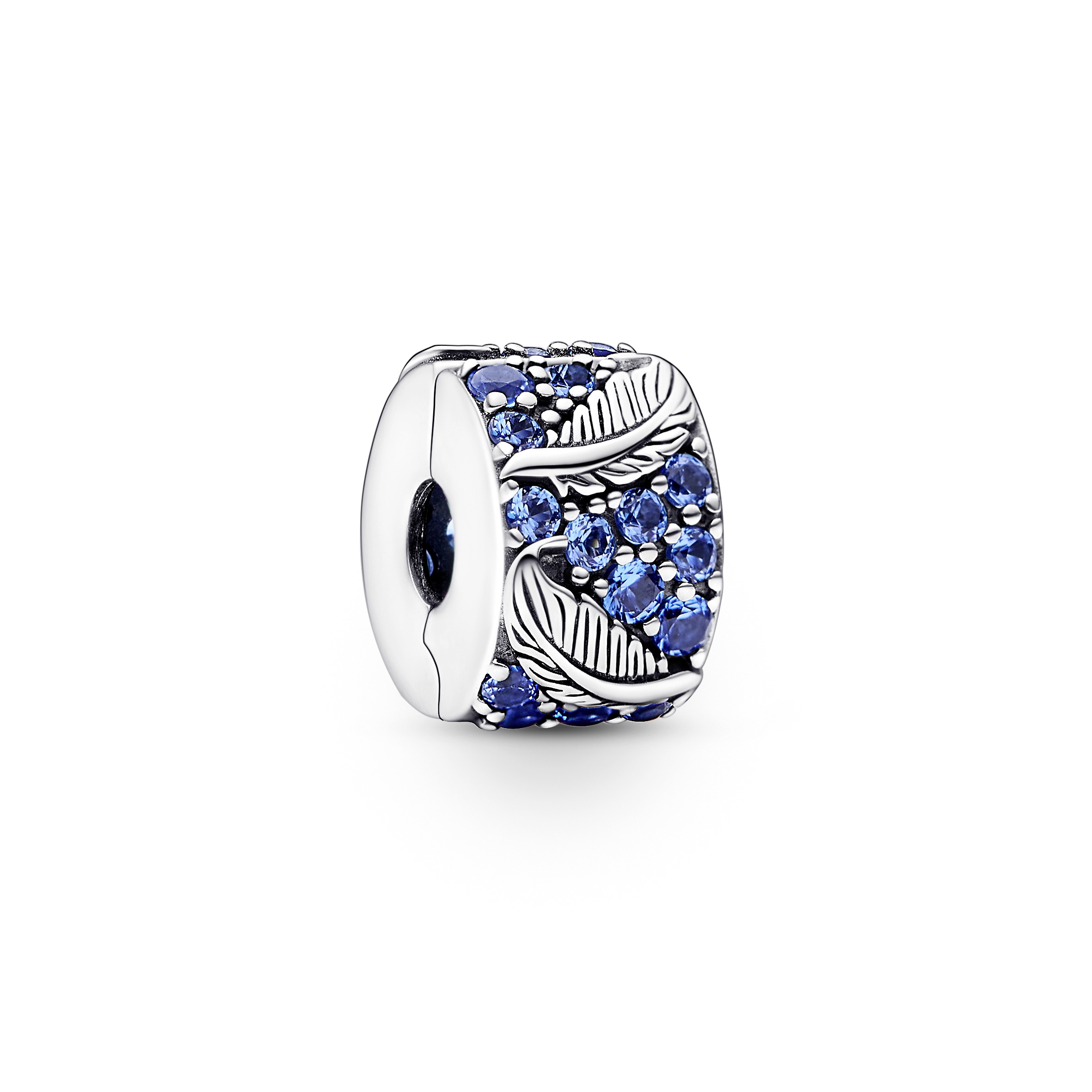 Feather sterling silver clip with night blue cryst