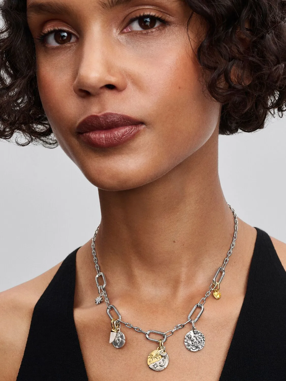 Cherry blossom sterling silver medallion with clear cubic zirconia / 794085C01