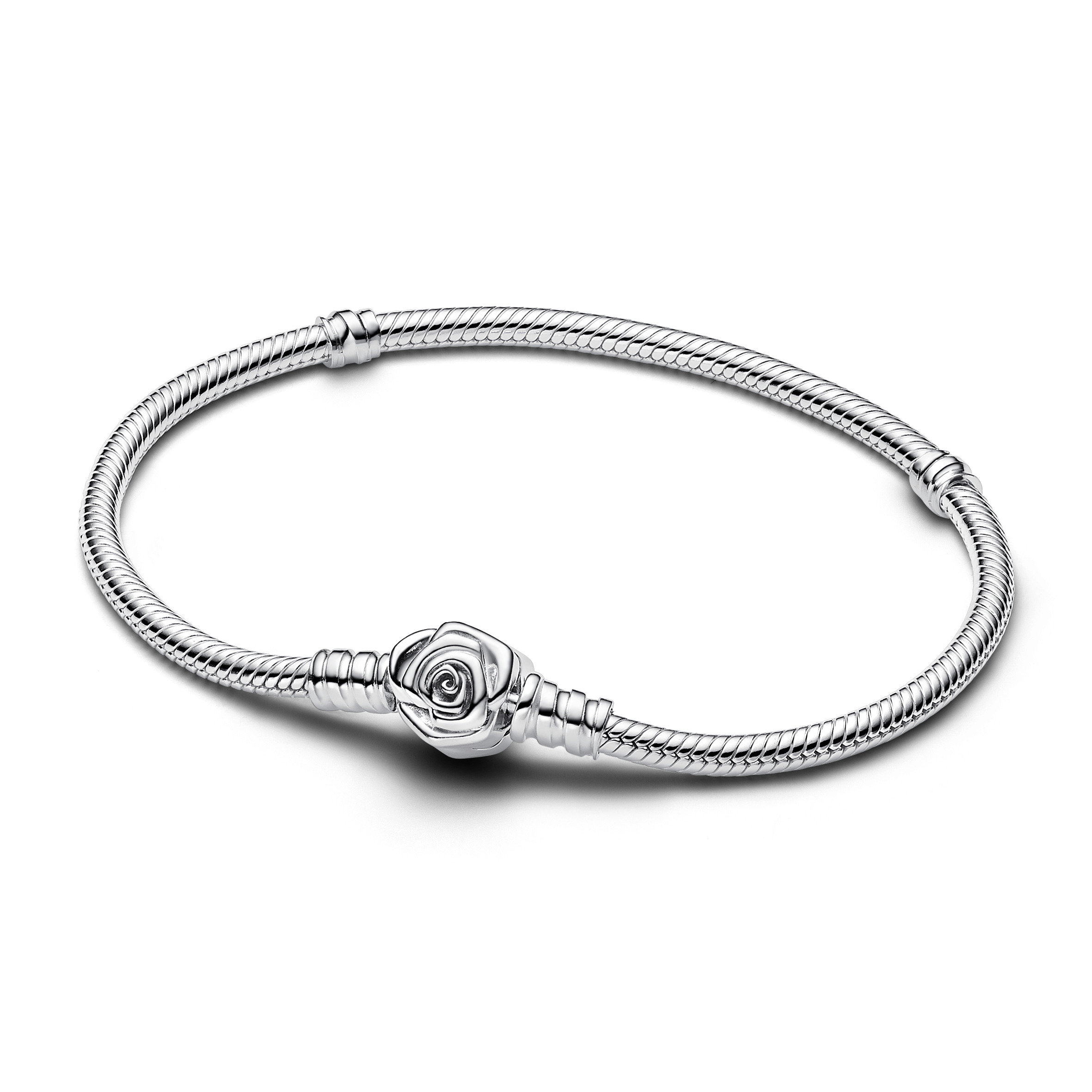 Snake chain sterling silver bracelet with rose clasp