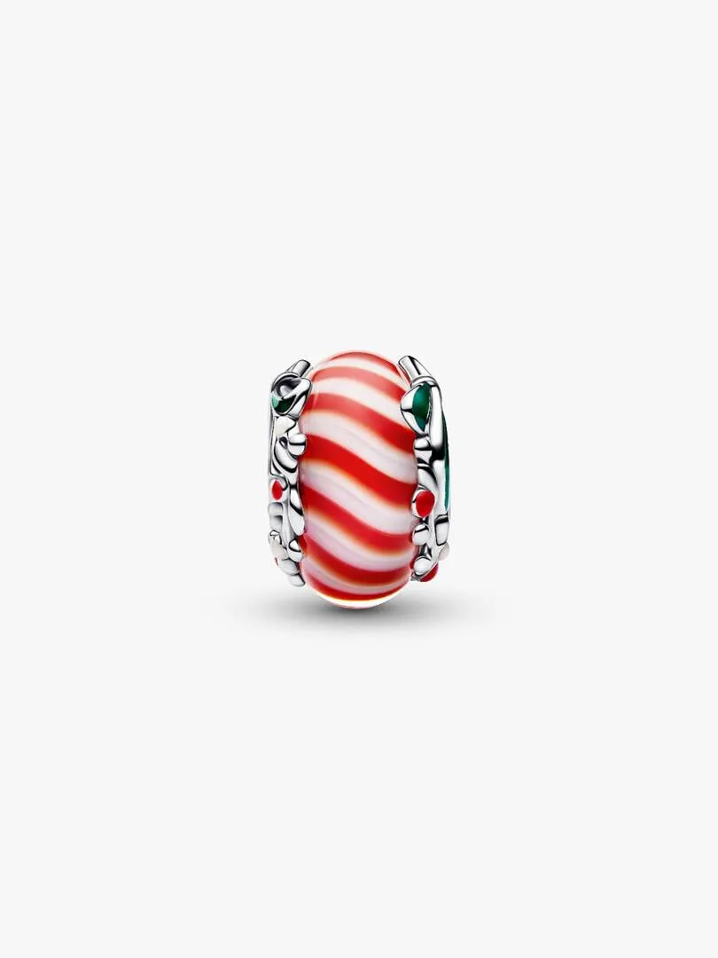 Candy sterling silver charm with red and white Murano glass, shimmering white, red and green enamel/794252C01