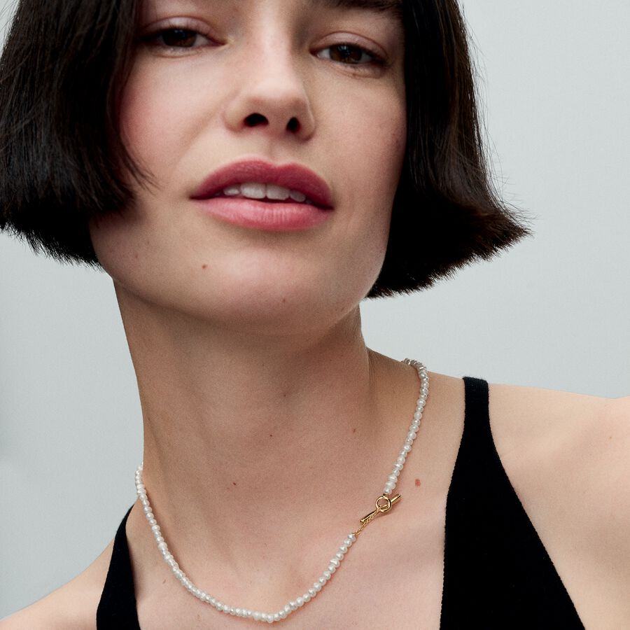 14k Gold-plated T-bar collier with white treated f