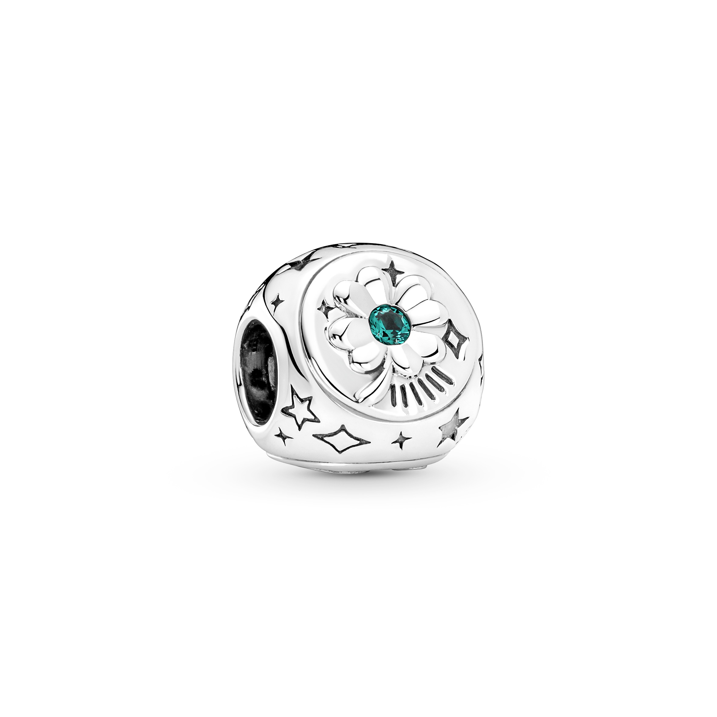 Clover, ladybird and horse shoe sterling silver charm with true blue, lake green crystal and red ena