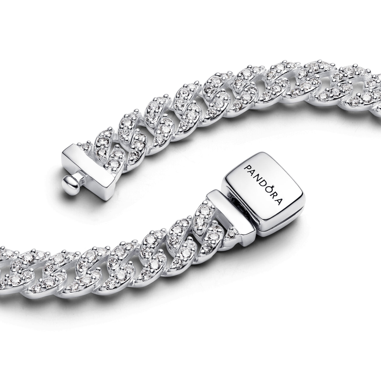 Cuban chain sterling silver necklace with clear cubic zirconia/ 393161C01-45