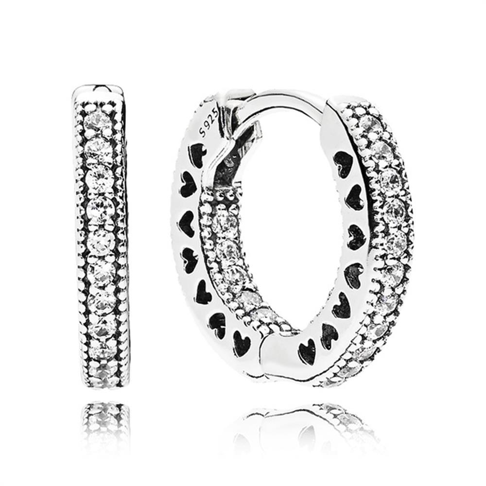 Hoop silver earrings with clear cubic zirconia, 15