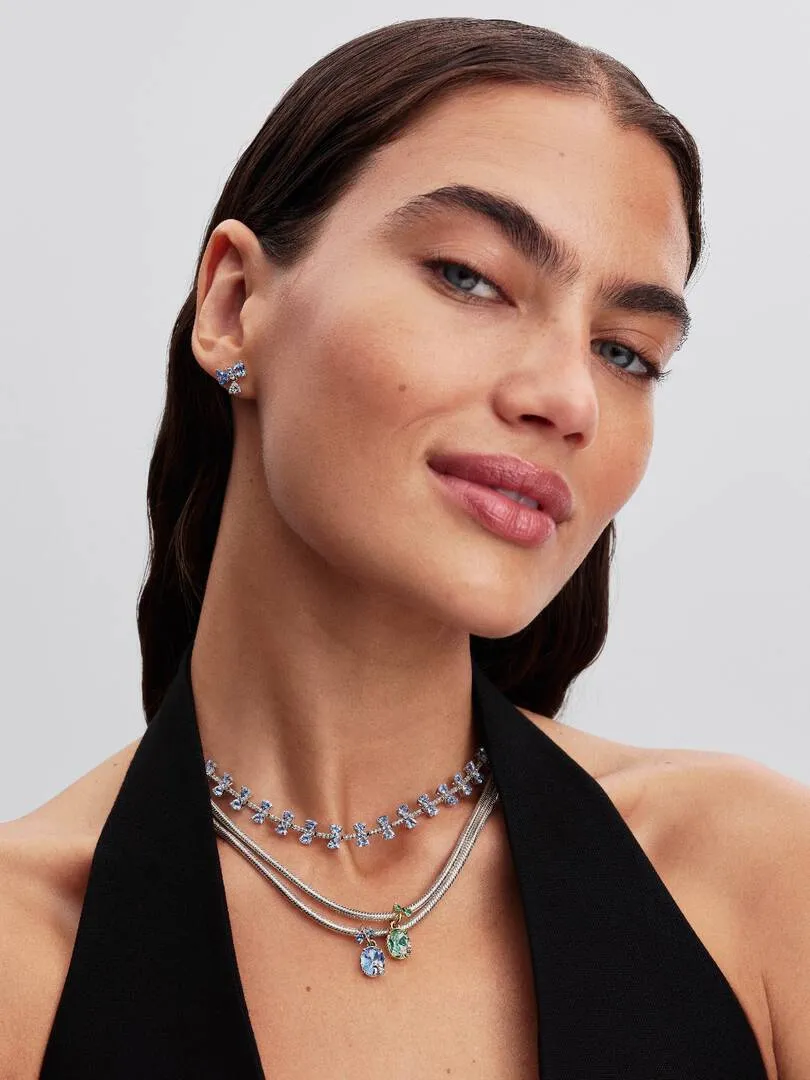 Bee and butterfly sterling silver and 14k gold-plated splittable dangle with clear cubic zirconia, green and blue crystal/ 764400C01