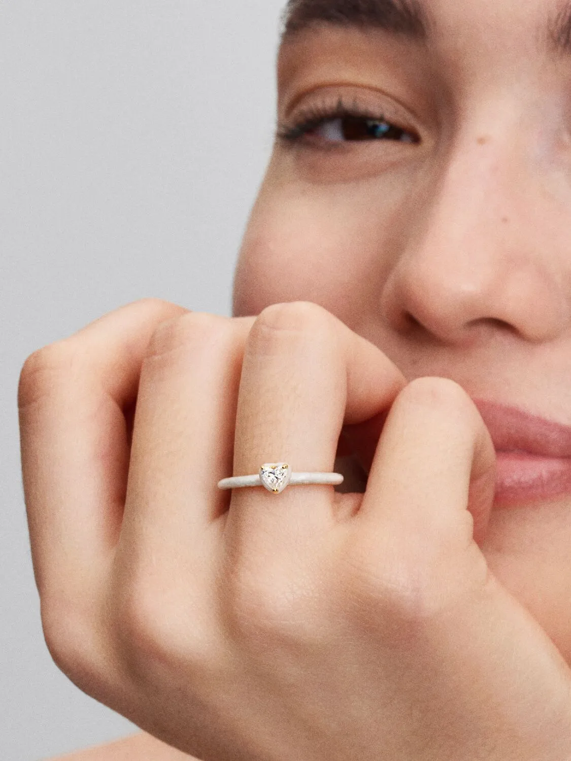 Heart 14k gold-plated ring with clear cubic zircon