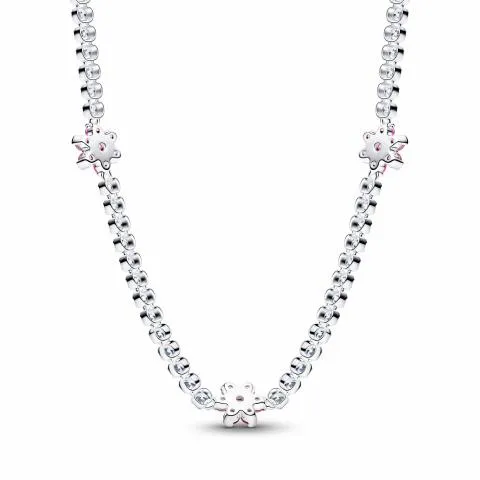Flower sterling silver choker with fancy pink, clear cubic zirconia and sliding clasp/ 394561C01-40