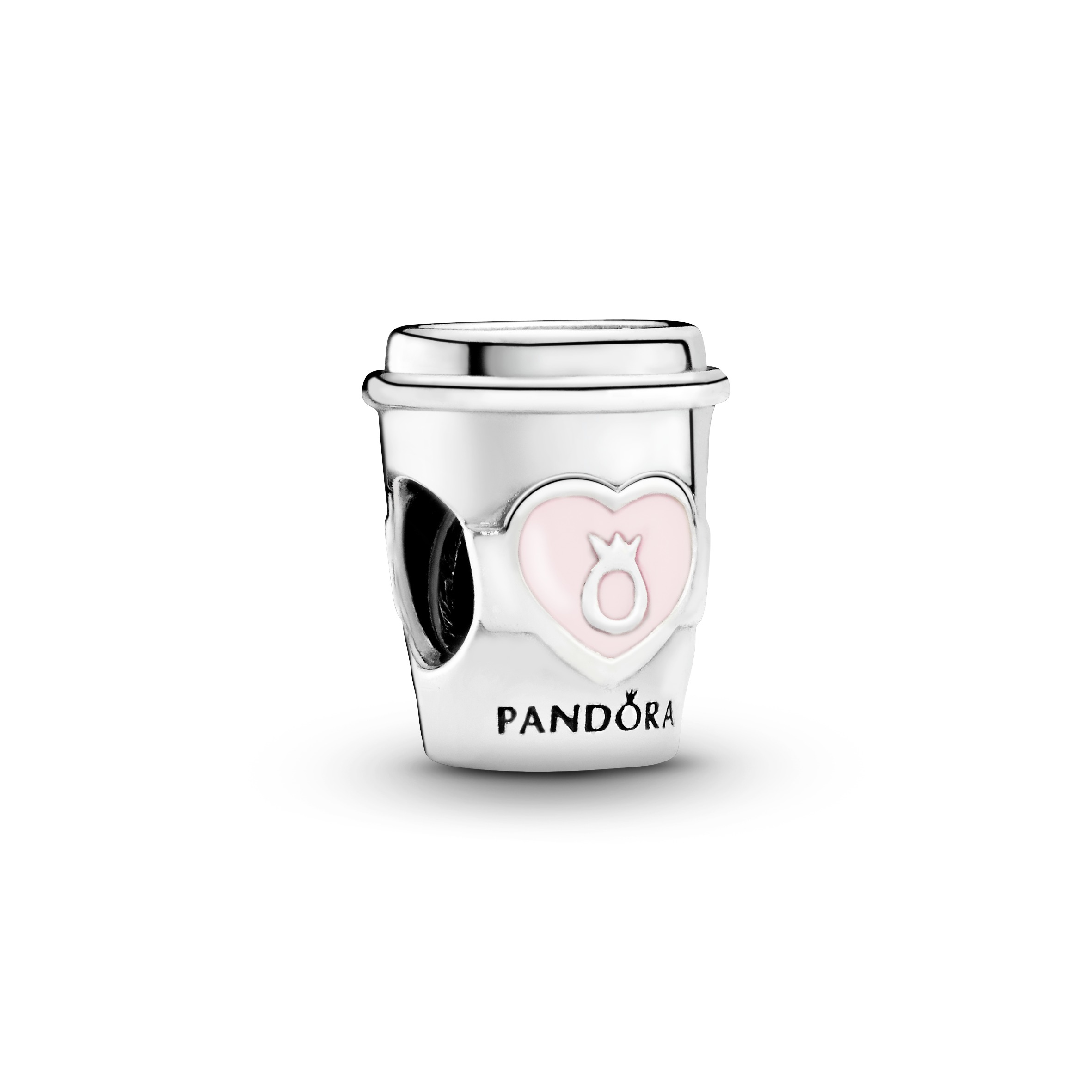 Coffee cup silver charm with pink enamel