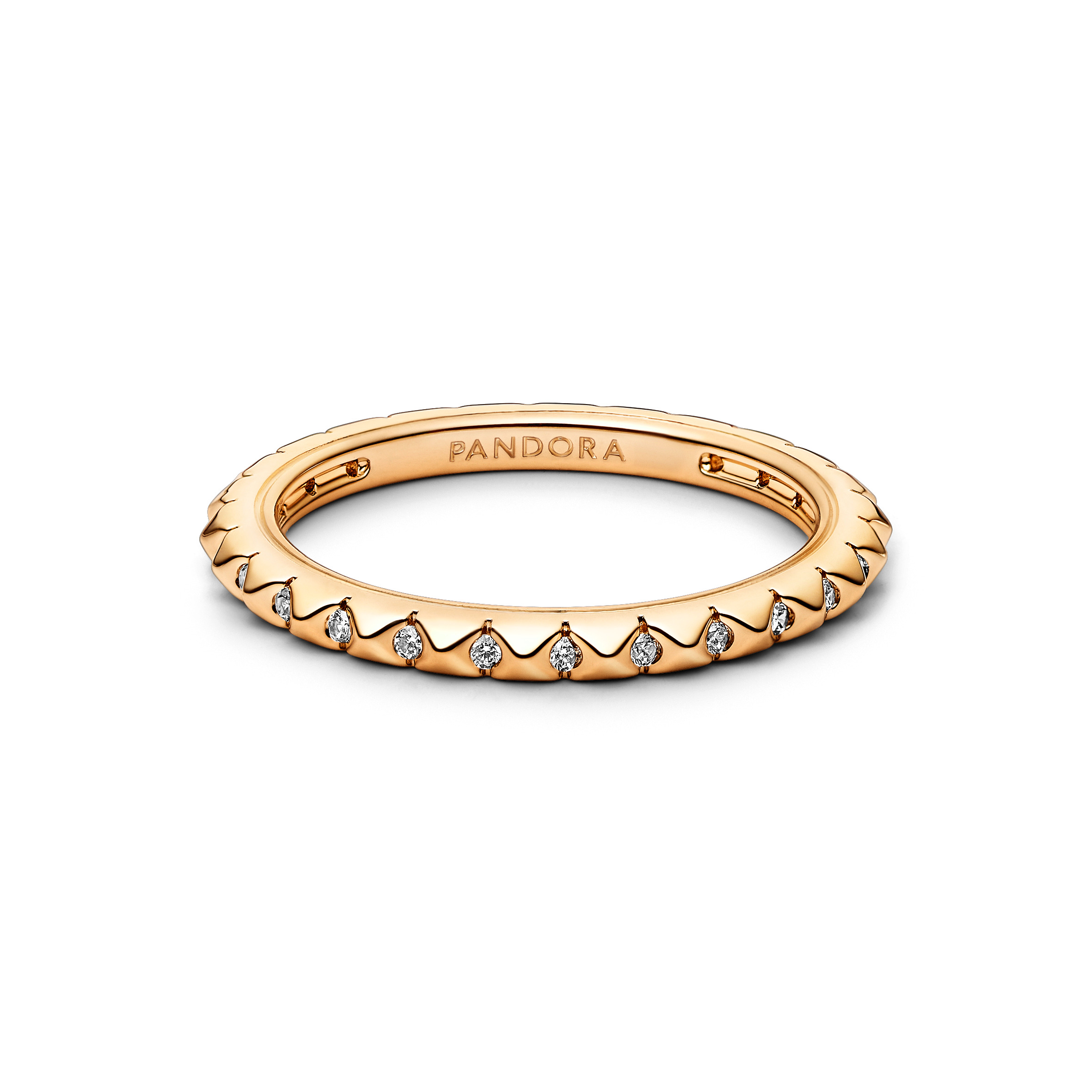 14k Gold-plated pyramid studded ring with clear cu