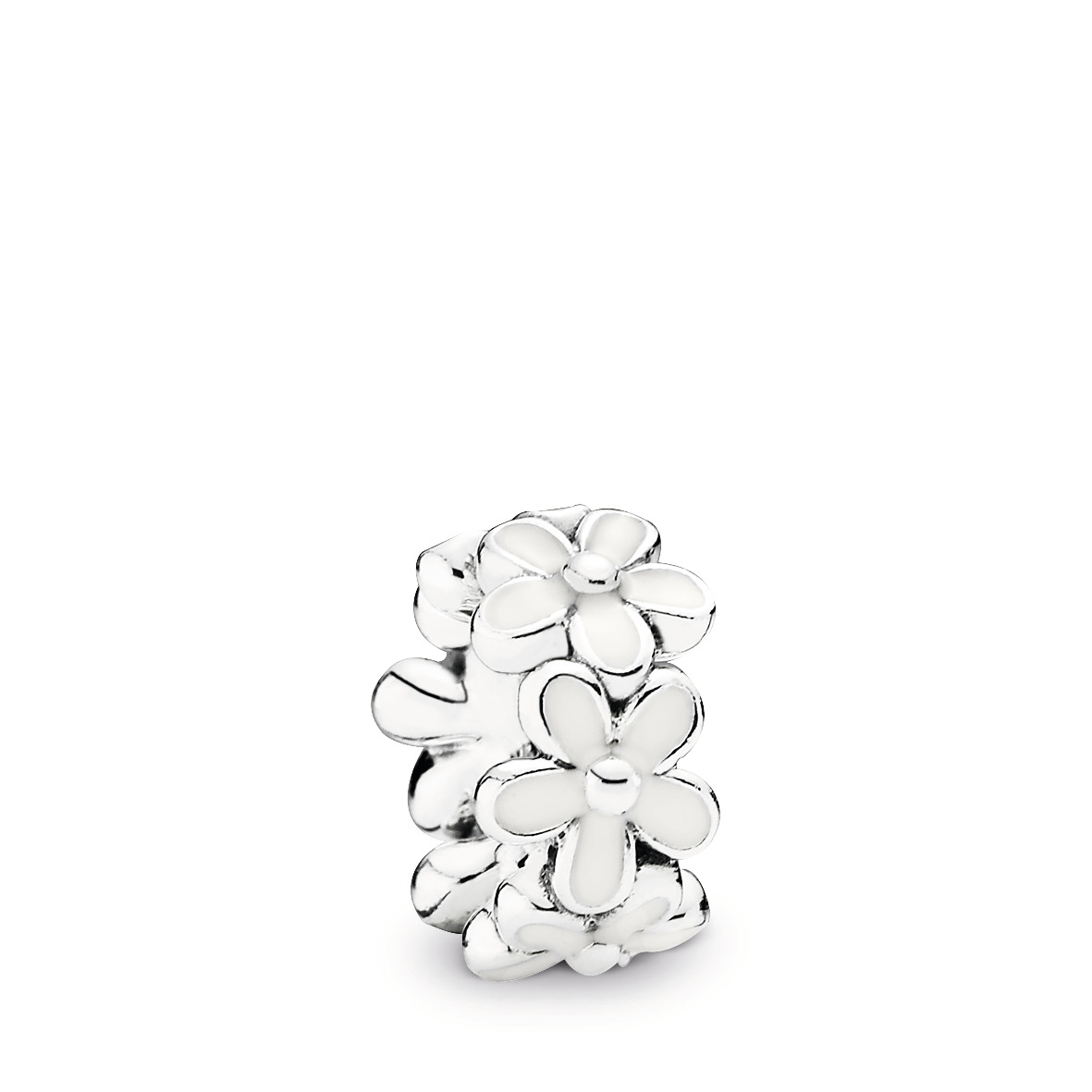 Daisy silver spacer with white enamel