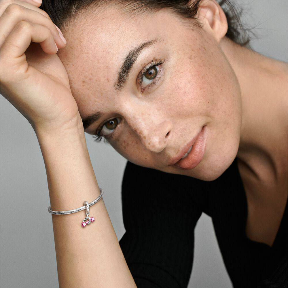 Dumbbell sterling silver dangle with transparent p