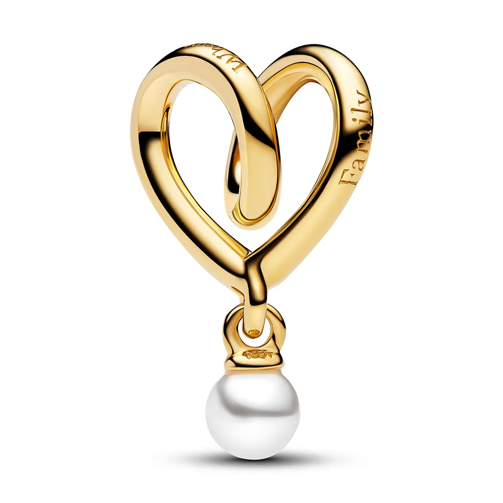 Wrapped heart 14k gold-plated charm with white lacquered artificial pearl/764138C01