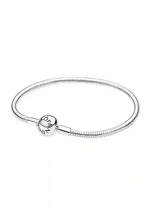 Snake chain silver bracelet with round clasp/ 590728-18