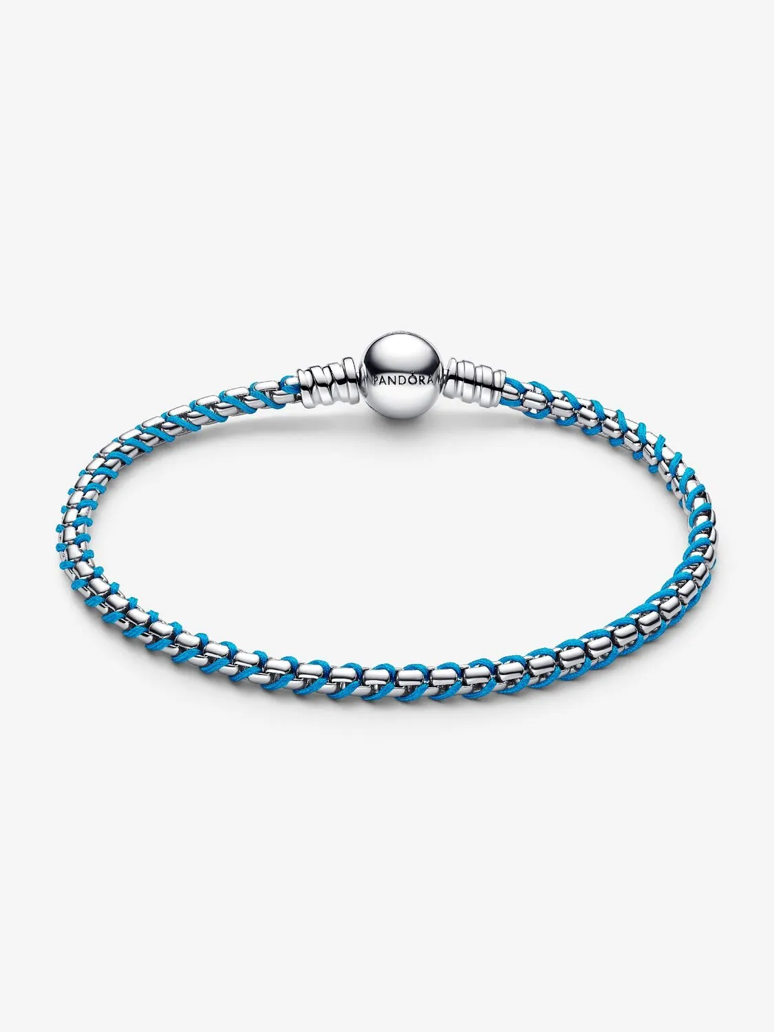 Braided sterling silver box chain bracelet with turquoise textile cord/ 593816C01-16