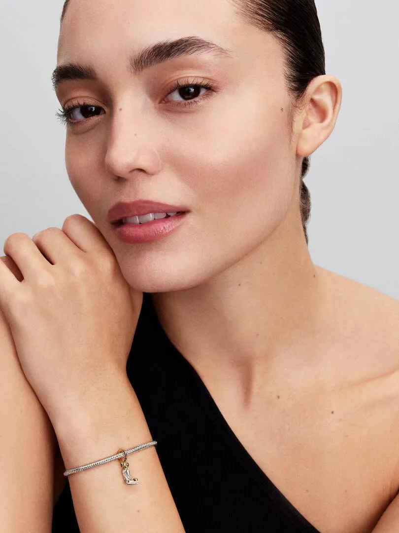 Disney Cinderella shoe sterling silver and 14k gold-plated dangle with 0.012 ct TW G-I VS+ round brilliant very good cut lab-grown diamond a/ 764327C01