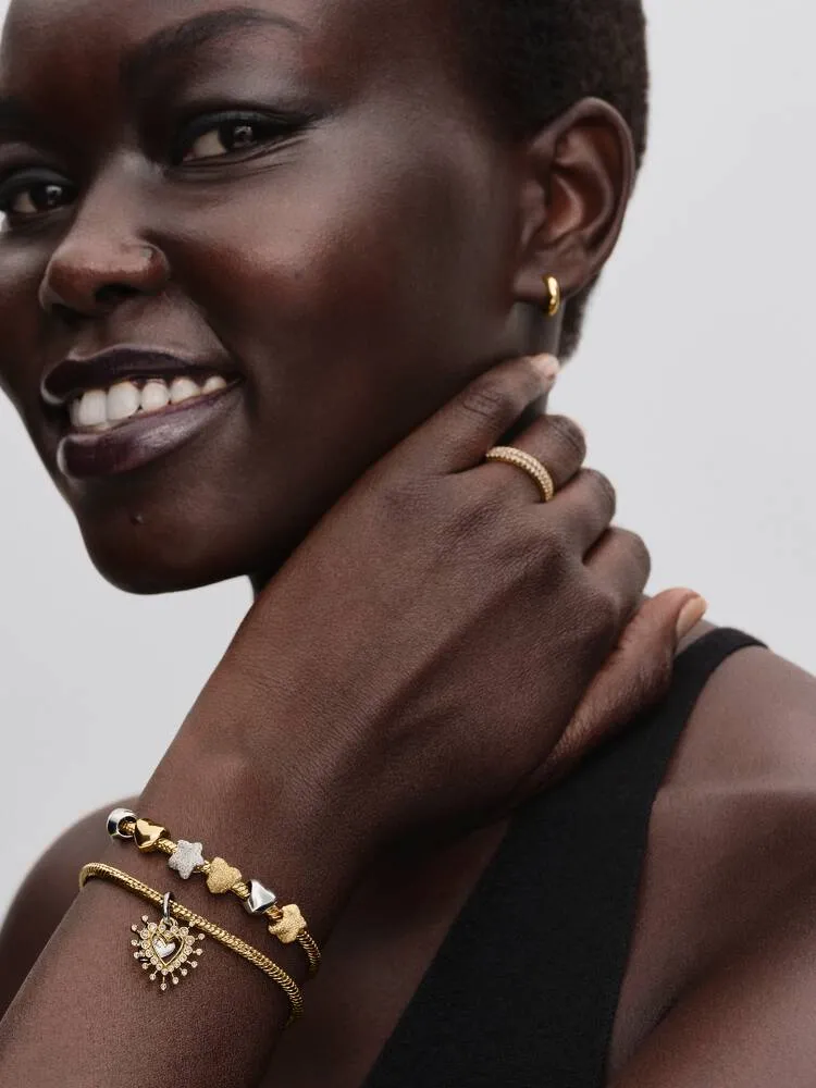 Heart sterling silver and 14k gold-plated double dangle with clear cubic zirconia/764141C01