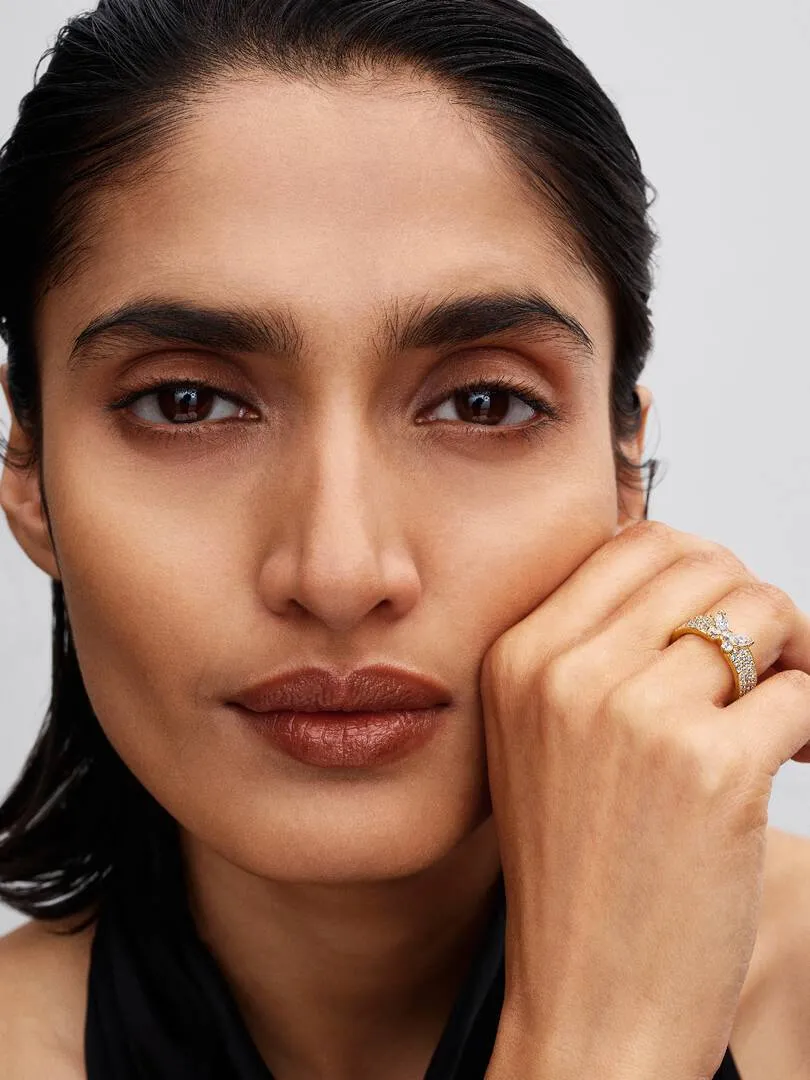 Butterfly 14k gold-plated ring with clear cubic zirconia/164270C01-56