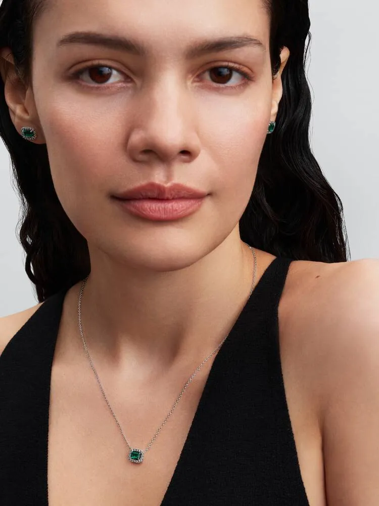 Sterling silver collier with royal green crystal and clear cubic zirconia / 394503C01-45