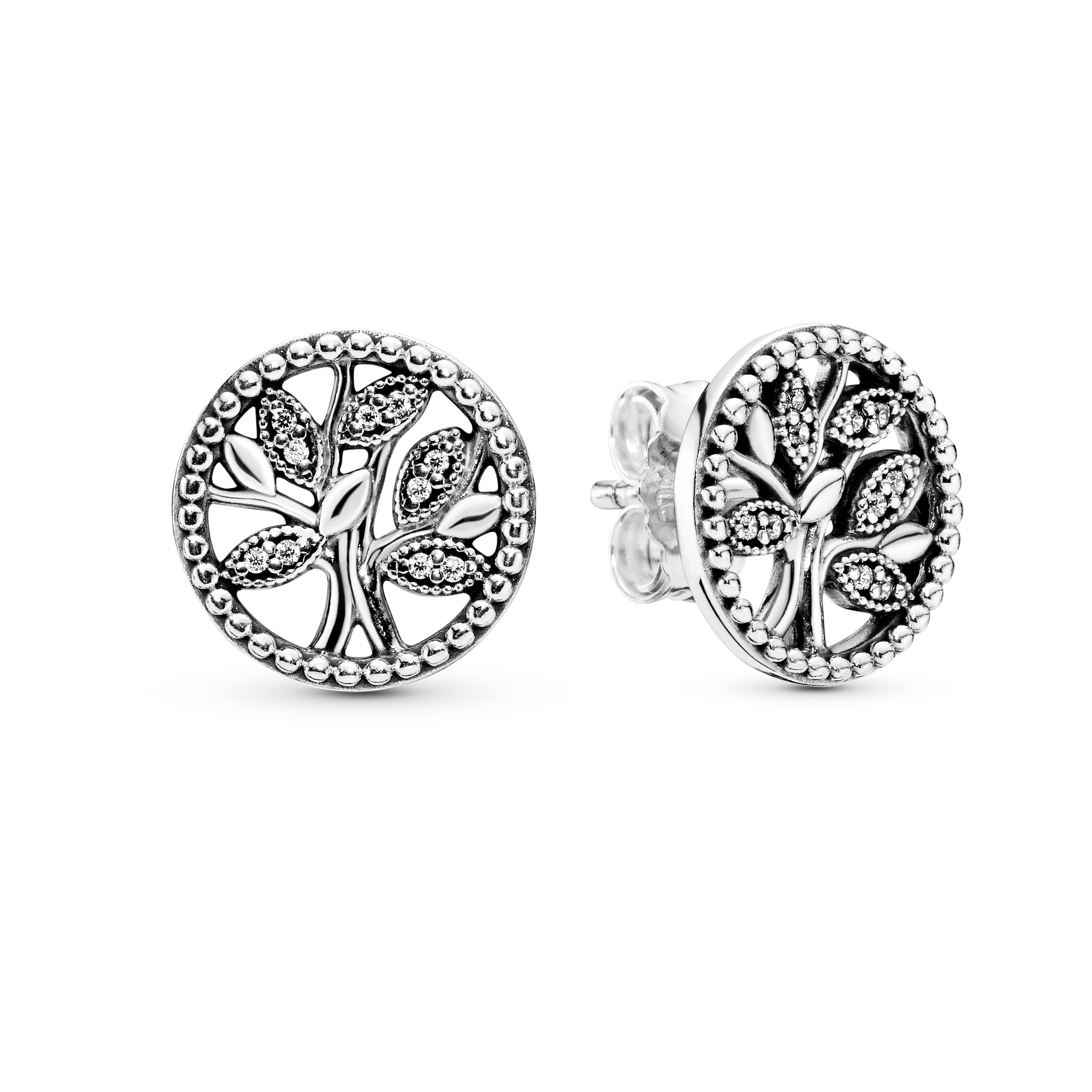 Tree of life silver stud earrings with clearcubic
