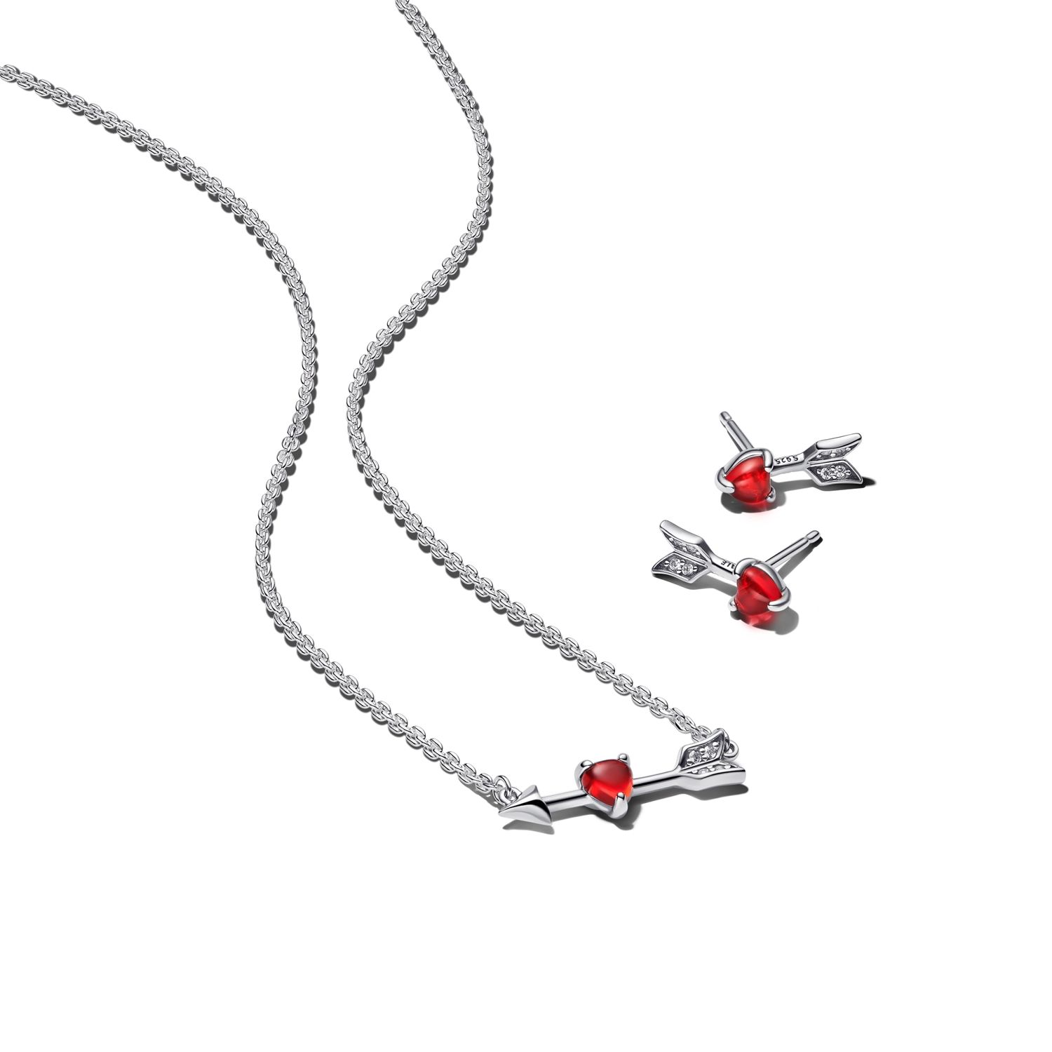 Heart arrow sterling silver stud earrings with red Murano glass and clear cubic zirconia/ 293668C01