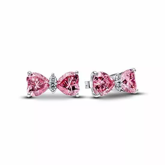 Bow sterling silver stud earrings with fancy pink 