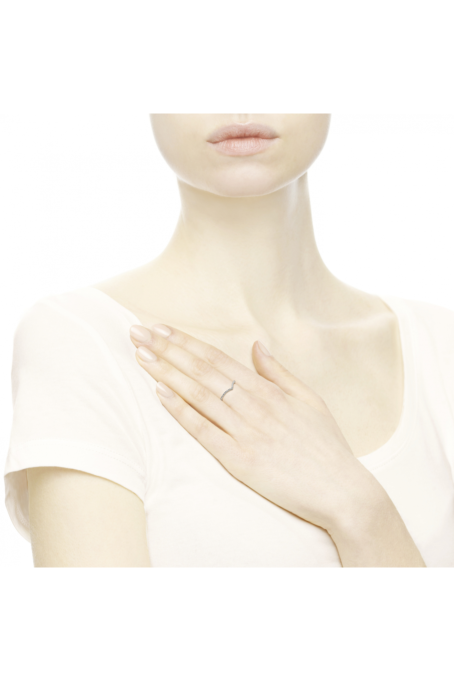 Wishbone silver ring with clear cubic zirconia