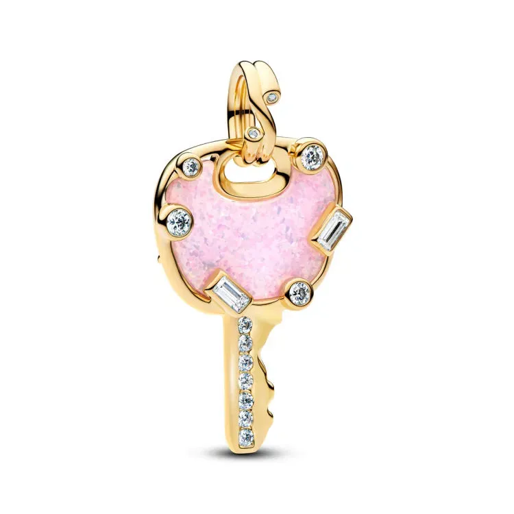 Love key 14k gold-plated dangle with clear cubic z