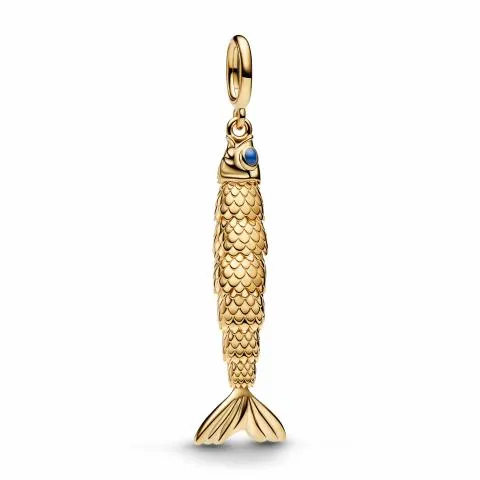 Articulated fish 14k gold-plated dangle with blue enamel/ 764686C01