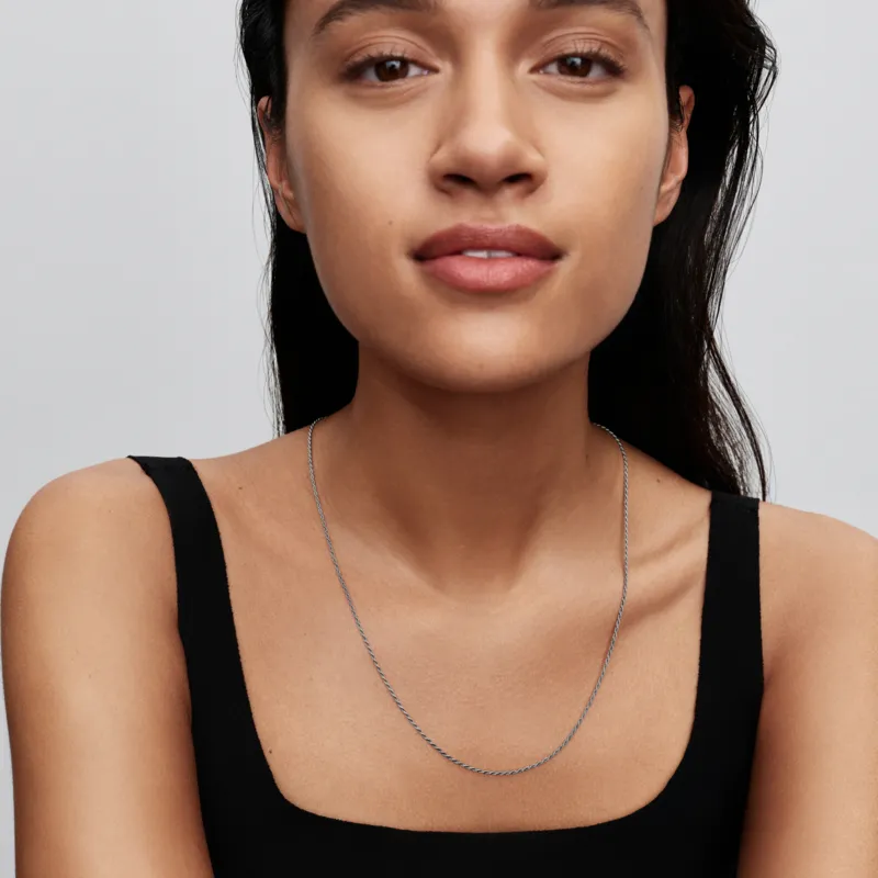 Sterling silver rope chain necklace with sliding c