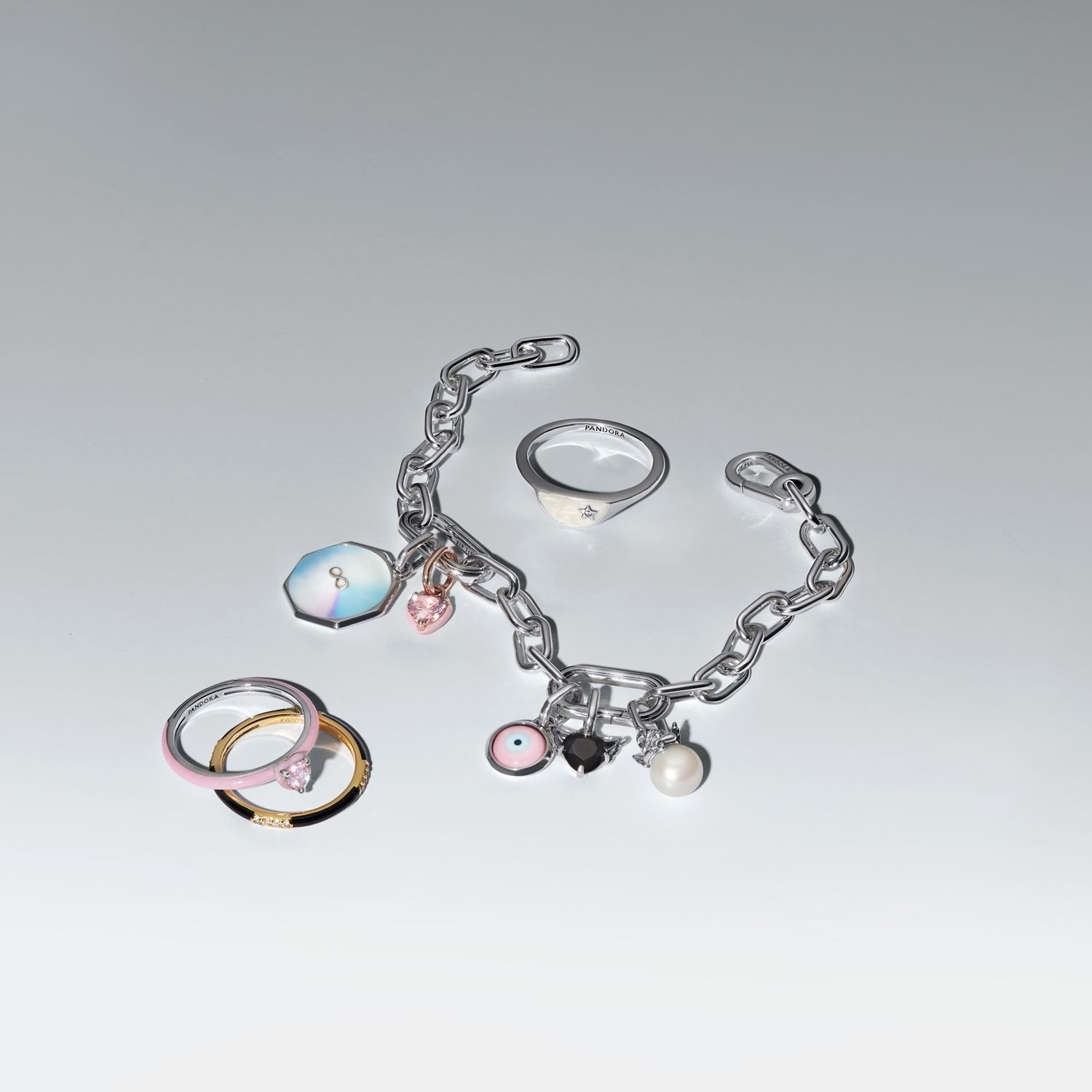 14k Gold-plated ring with clear cubic zirconia and black enamel/ 163686C01-56