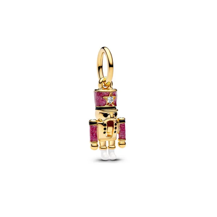 Nutcracker 14k gold-plated dangle with clear cubic