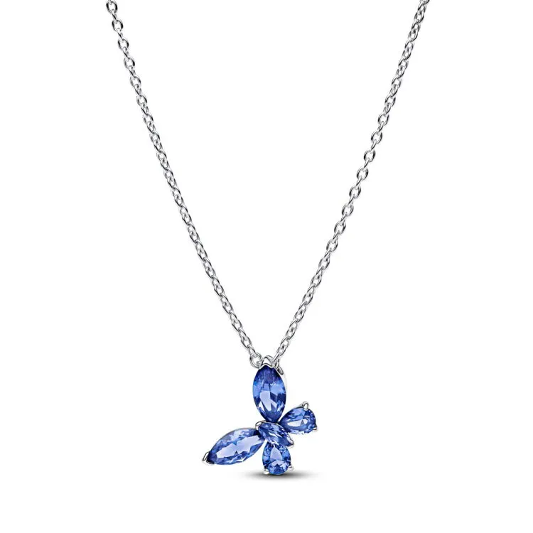 Butterfly sterling silver collier with cornflower 